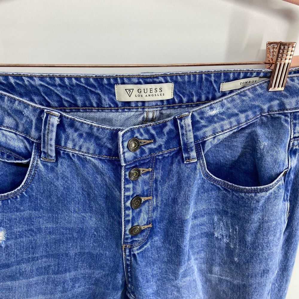 Guess tomboy light wash button fly frayed edge distressed jeans womens 26 - Picture 3 of 7